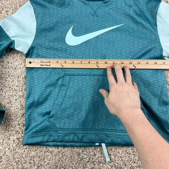 Nike Hoodie Girls Large Blue Green Dri Fit Swoosh Logo w Pocket Pullover - Picture 6 of 7